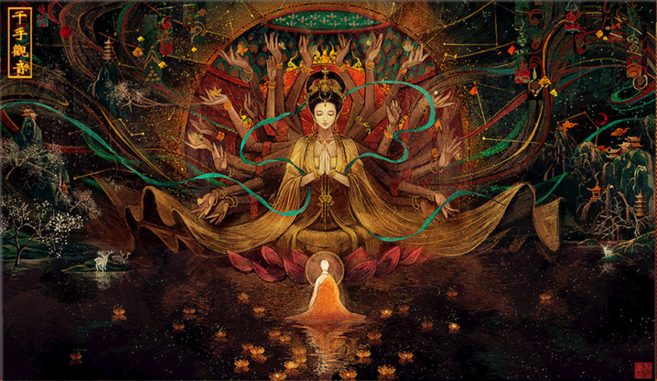 DIY 보석십자수 3D 관음보살/세트 21061641, 150cm*90cm, 원형비즈, 1개