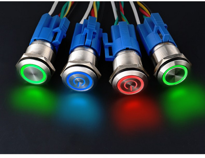 12/16/19/22mm LED 크롬 스위치 DC12~24V, 04.전원 푸쉬락, 16mm, 블루, 1개