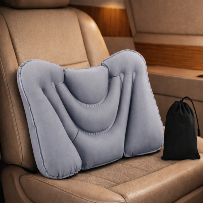 더하임 에어펌프 휴대용 기내용 차량용 허리쿠션 방수파우치포함, 1개, 그레이