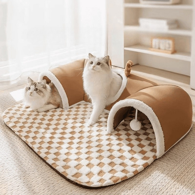 고양이터널 사계절용 숨숨집 실내외 안전한 고양이하우스 매트형 침대, 1개, 그레이 작은 곰 L