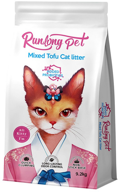 RUNLONG대용량 고양이 두부모래 극세입자 혼합형 1.5mm - 강력 탈취 변기 배출 가능 초미세 입자, 1개, 20L, 밀크향