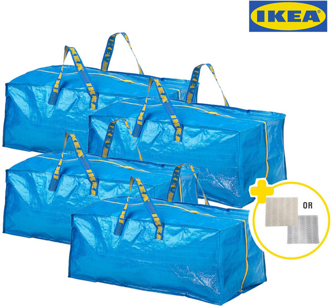 이케아 프락타 카트용 트렁크 시장가방 장바구니 대용량 쇼핑백 마트 76L 타포린백 행주증정, 4개