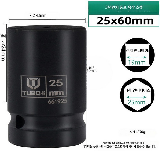 대형 임팩 소켓 세미롱 액션 육각 복스알 1인치 소켓 17mm, 1개, 3/4 중풍포 소켓 25mm(60고)