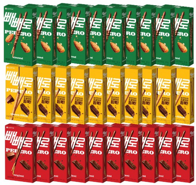 [본사직영]롯데제과 빼빼로 초코10갑+아몬드10갑+누드10갑, 1세트