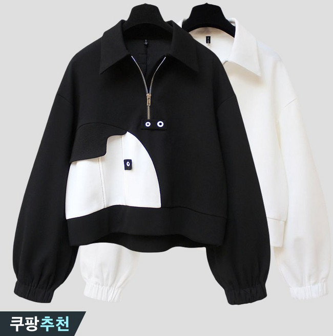 150kg까지 핏 멋지군 여성 카라 반집업 칼라 배색 맨투맨 긴팔티 겨울 편한 루즈핏 패치 간절기 얇은 짧은 오버사이즈 긴팔 티셔츠 맨투맨티 2xl 4xl 캐주얼 데일리룩 풀오버