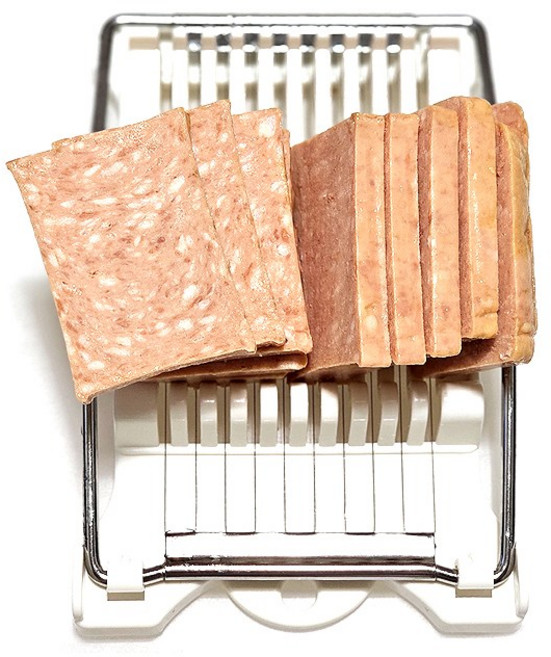 스텐 304 27종 햄 슬라이서 아보카도 계란 달걀 두부 무스비 스팸 버터 자르기 푸드 커터기 10줄, 화이트, 1개