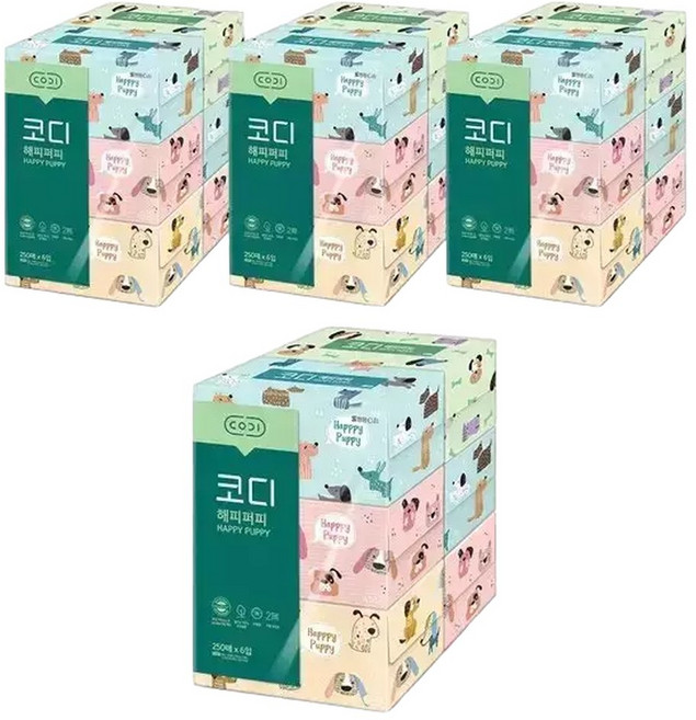 코디 해피퍼피 미용티슈 250매x6입 4팩, 4박스, 250매