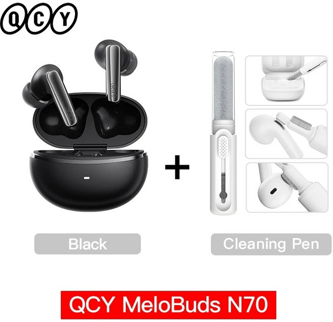 QCY 멜로버즈 N70 무선 이어폰 ANC 노이즈캔슬링 LDAC, 펜 검정색