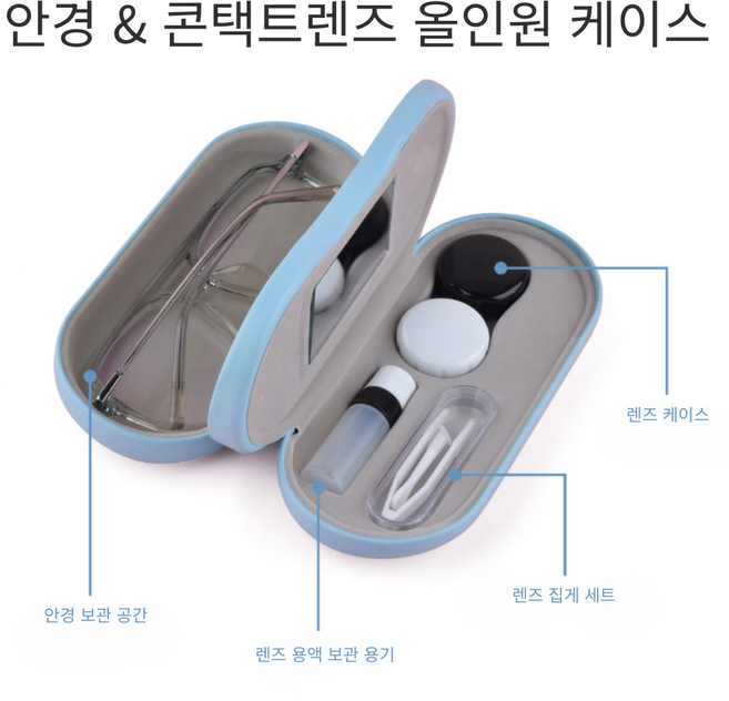 선글라스 안경 콘택트렌즈 2in1 케이스 여행용 휴대용 렌즈 보관 류앤코, 1개, 스위티 핑크