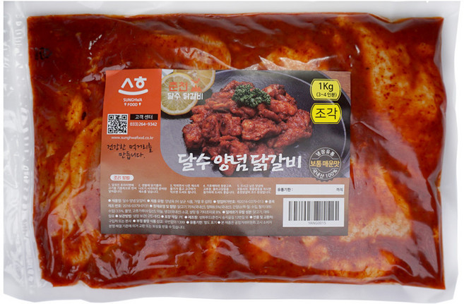 국내산닭 냉장 춘천 닭갈비 당일제조발송 달수 한입 양념닭갈비, 1kg, 1개