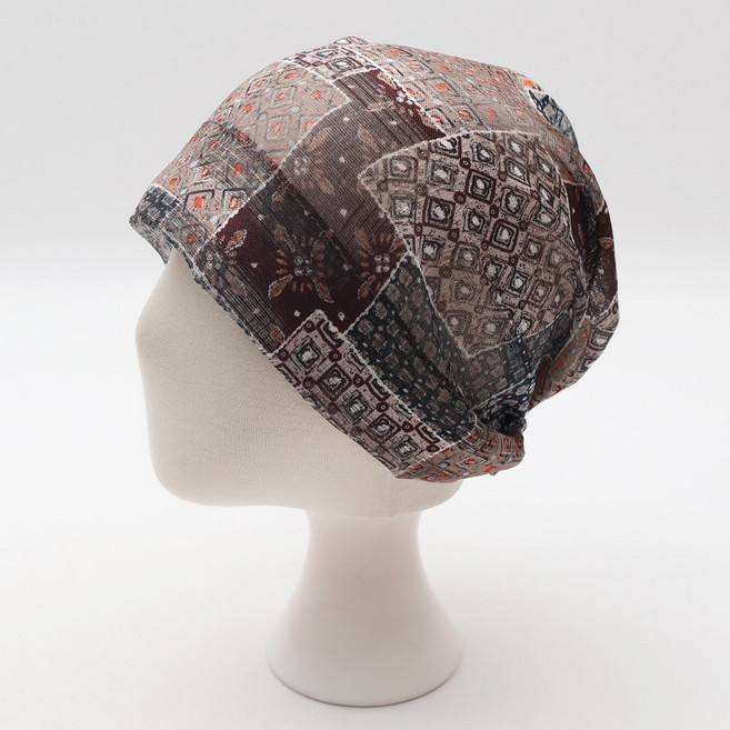 에스랑 여성 패치워크 비니모자 항암모자 얇은 여름 두건 데일리 모자