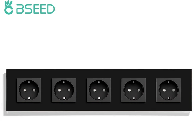 BSEED 단일 EU 소켓 이중 전원 콘센트 트리플 크리스탈 유리 벽 화이트 블랙 골드 그레이 16A, 01 EU Standard, 01 빠른, 15 Five Black