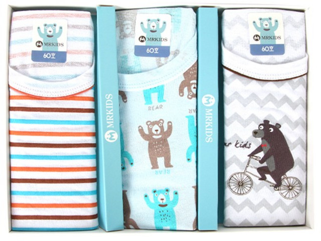 준 컴퍼니 순면 100% 프리미엄 남 아동 곰 캐릭터 3매 런닝