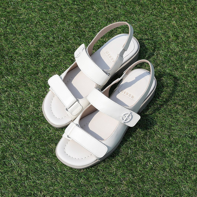 제이슈 수제화 천연소가죽 롱디 스퀘어토 찍찍이 플랫 샌들