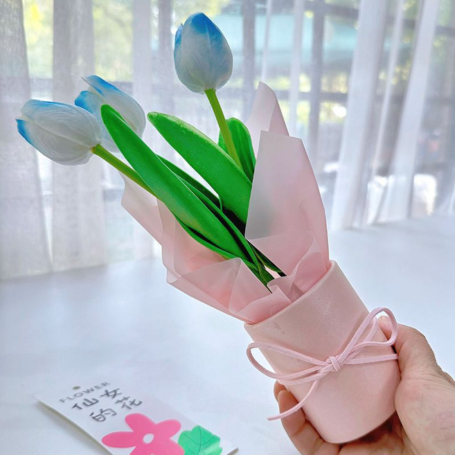 母親節情人節 抱抱桶迷你小花束 永生花, 1個, 郁金香-白藍色