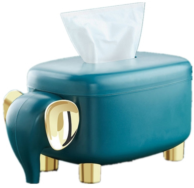 코끼리 레트로 티슈 두루마리휴지 케이스, 파랗다, 1개