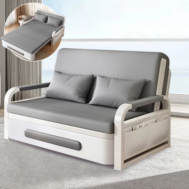 SeekFun 접이식 쇼파베드 2인용 방수 대용량 침대밑 수납공간 그레이 베이지