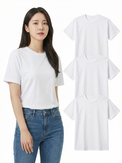 1+1+1 국산 여성 순면 반팔 티셔츠 3매 세트 30수 기본 이너티