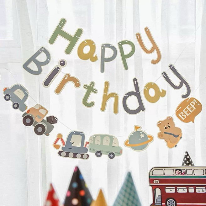 生日拉旗 生日派對 抓周裝飾, 1個, 車車拉旗