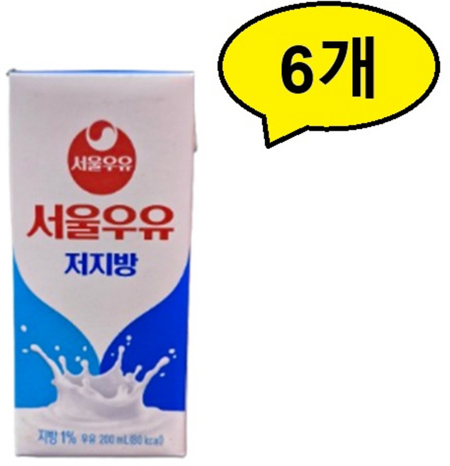 서울우유 저지방 멸균 팩우유 200ml 낱개판매, 6팩