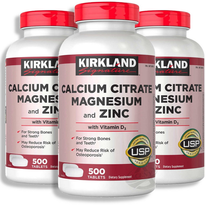 Kirkland 커클랜드 구연산 칼슘 마그네슘 아연 500정, 3개