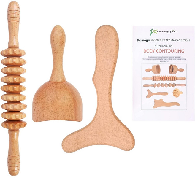 3-in-1 우드 마사지 도구 림프 배수 마사저 안티셀룰라이트, 1세트
