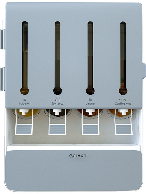 DFMEI.양념통.Seasoning can.--벽걸이 간장주유식초 수납 일체형 양념통 4칸에 숟가락이 달린 양념통, DFMEI회색, 1개