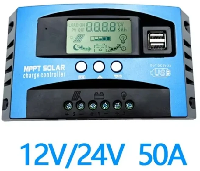 솔라 충전 컨트롤러 MPPT 30A 50A 80A 100A LCD 디스플레이 12V 24V 자동 듀얼 USB 방전 고효율, 02 50A, 02 50A