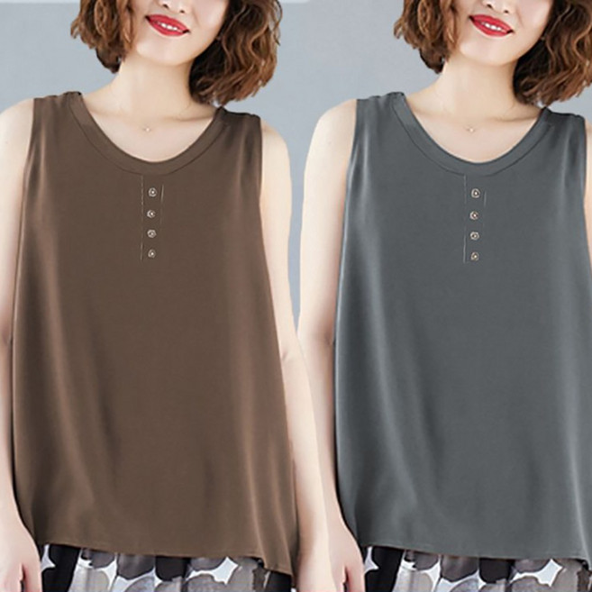 ROYALBELLE 1+1 (2종세트) 여성 캐주얼 이너 나시 라운드넥 캐주얼빅 사이즈 민소매 티셔츠 U0041027