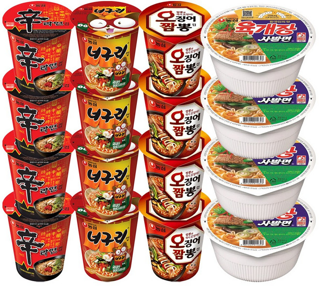 농심 컵라면 소컵 혼합 ( 신라면컵+너구리컵+오징어짬뽕컵+육개장사발면 ), 16개