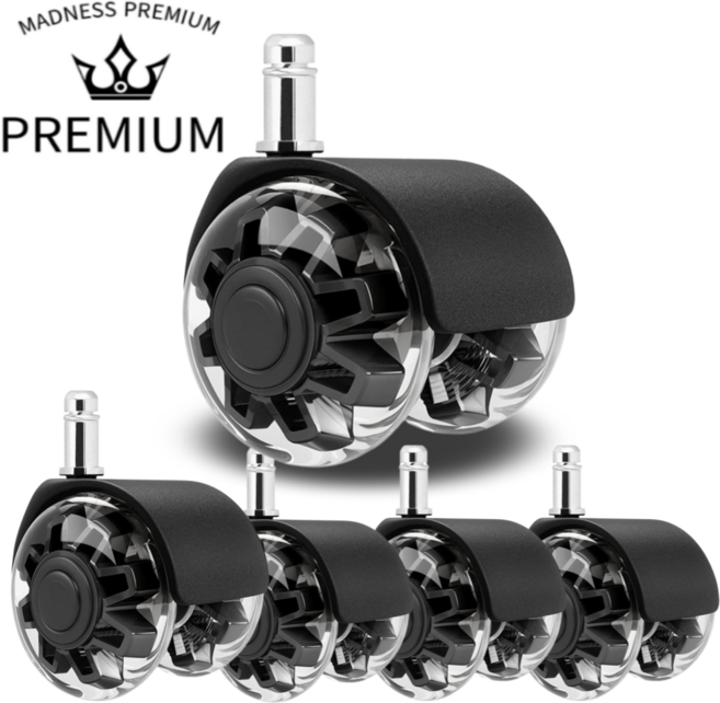 매드니스 프리미엄 무소음 의자바퀴 광폭 1세트, 5개, 블랙 더블