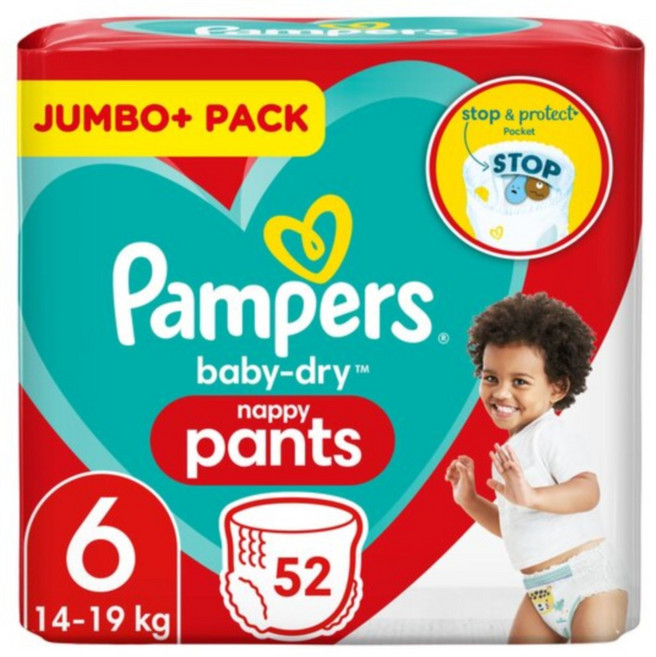 52매입 몸무게 14-19kg 전용 팸퍼스 베이비 드라이 네피 기저귀 사이즈6 Pampers Size 6 Baby Dry Nappy Pants, 6단계
