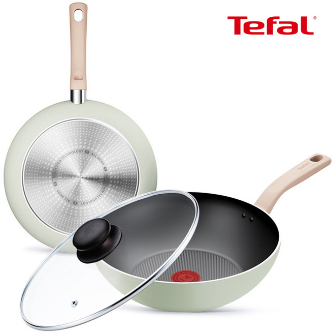 테팔 인덕션 민트 세이지 3종(팬28+웍28+유리뚜껑28), 1세트, 팬28+웍28+유리뚜껑28