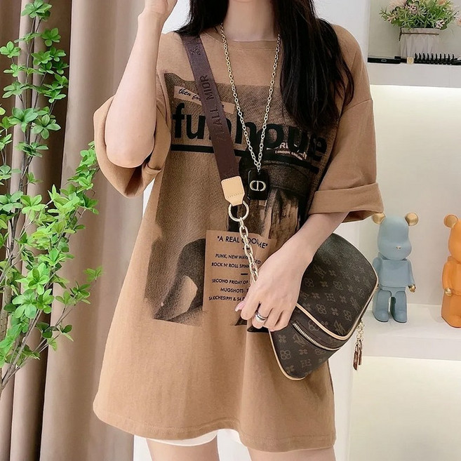 스밀리 여성 여름 오버핏 라운드넥 레터링 반팔 티셔츠