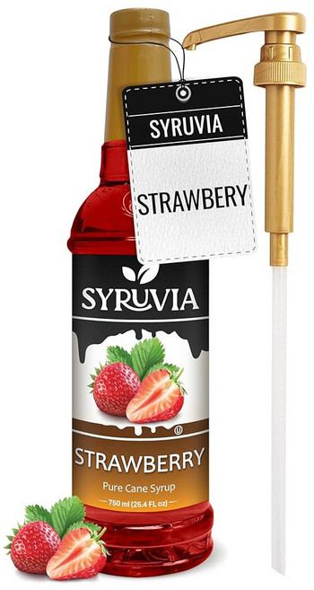 시루비아 석류 시럽 음료 칵테일 레몬에이드 아이스 티 디저트용 향료 시럽 u2013 25.4 플로즈 펌프 포함, Strawberry, 25.4 Fl Oz (Pack of 1), 1개