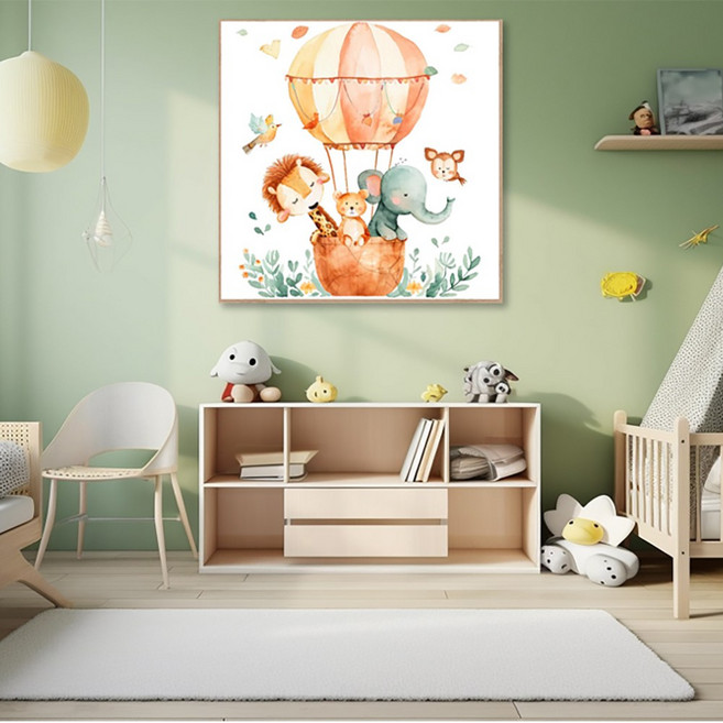 신원액자랜드 귀여운 예쁜 아이가 좋아하는 동화 그림 동물 유니콘 무지개 토끼 기린 공주님 상상력을 길러주는 딸 여자 아기 자녀 방 키즈 카페 수채화 인테리어 알루미늄 액자, 11.하늘나는친구들, 01.25X25 (cm), 02.무광블랙 알루미늄액자