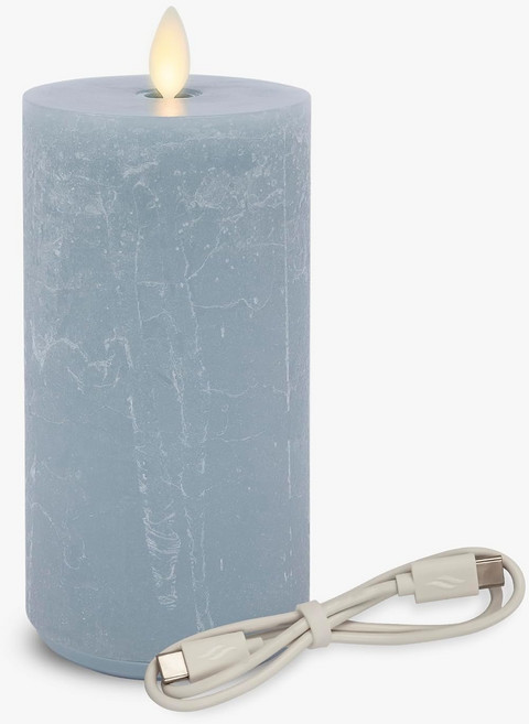 루미나라 씨글래스 충전식 화염 없는 LED 캔들 실버 블루 3인치 x 6.5인치 무빙 플레임 필러 타이머 USB 타입-C 충전 케이블 무향 리얼 왁스, 3" x 6.5", Silver Blue