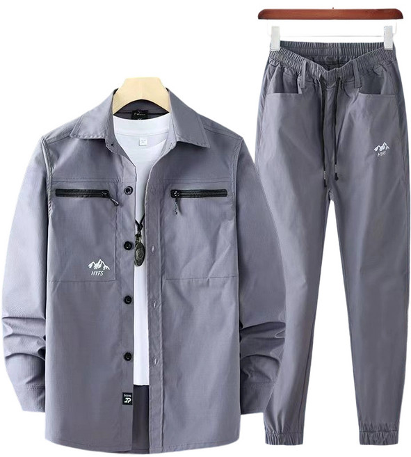 ANYOU 남성 춘추 작업복 스판 통기성 좋은 쾌적한 방수 등산복 낚시복 정비복 아웃도어 스포츠 상의 하의 세트 XJ09