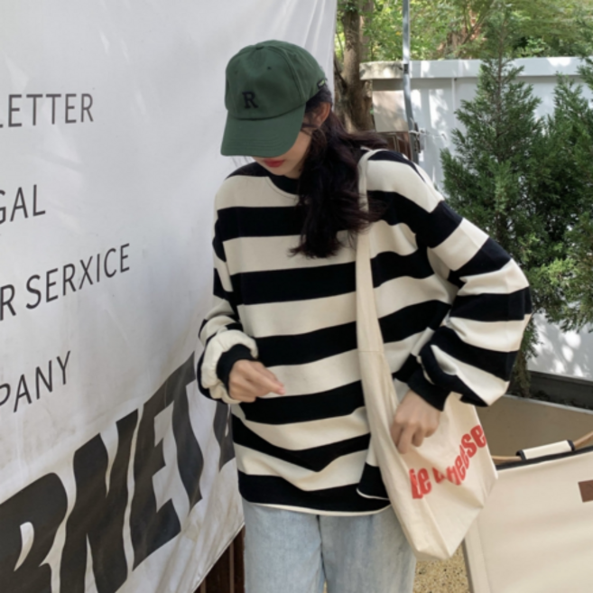 사라포유 단가라 루즈핏 긴팔 스트라이프 티셔츠 봄 가을