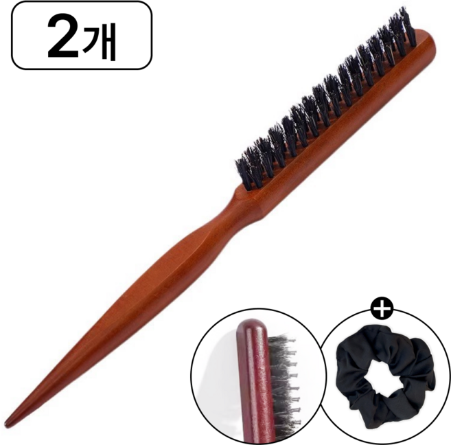 트렌듀어 업스타일 백콤 돈모 브러쉬 스무딩 슬릭번 볼륨 헤어 빗, 2개, 우드
