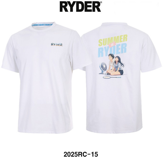 라이더 티셔츠 배드민턴 반팔 상의 남녀공용 반팔티 코튼라이크 오버핏 화이트 2025RC-15