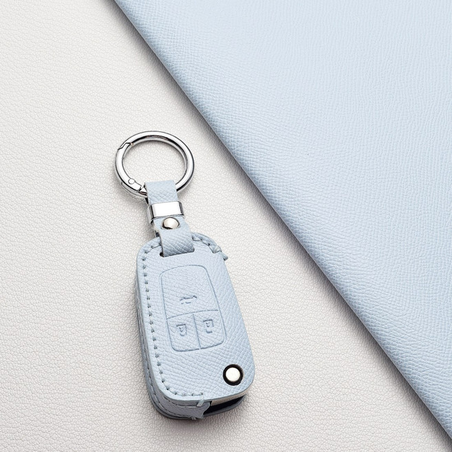 뷰익 쉐보레 순정 호환 천연 소가죽 폴딩 키케이스 (아베오/트랙스/라세티 프리미어/크루즈/올란도/말리부/알페온) 차량용품 +오링브릿지, 스카이블루, 쉐보레 B3 타입(3버튼)