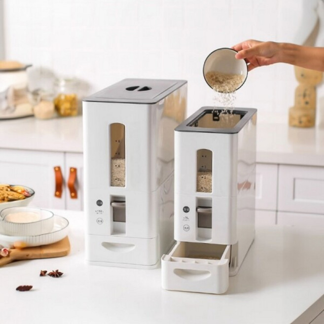 리빙앤 스마트 무선 진공 쌀통 보관 통, 화이트, 1개