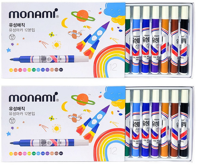 모나미 유성매직 12색 SET 2mm 원형닙, 12색상, 2개