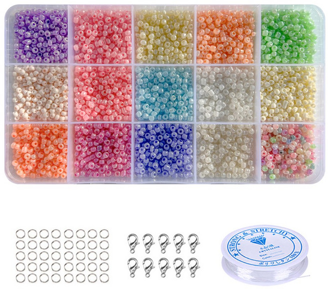 리니팜 키링오링 시드비즈 15색 세트 3mm, 파스텔크림, 1세트