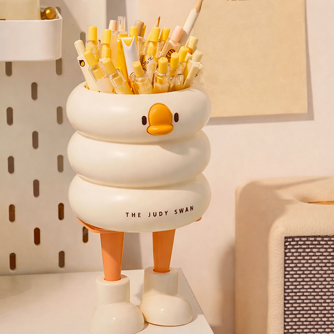 리브온 귀여운 오리 연필꽂이 펜꽂이 펜홀더 학생 책상 정리 인테리어, 1개, 크림화이트 주황
