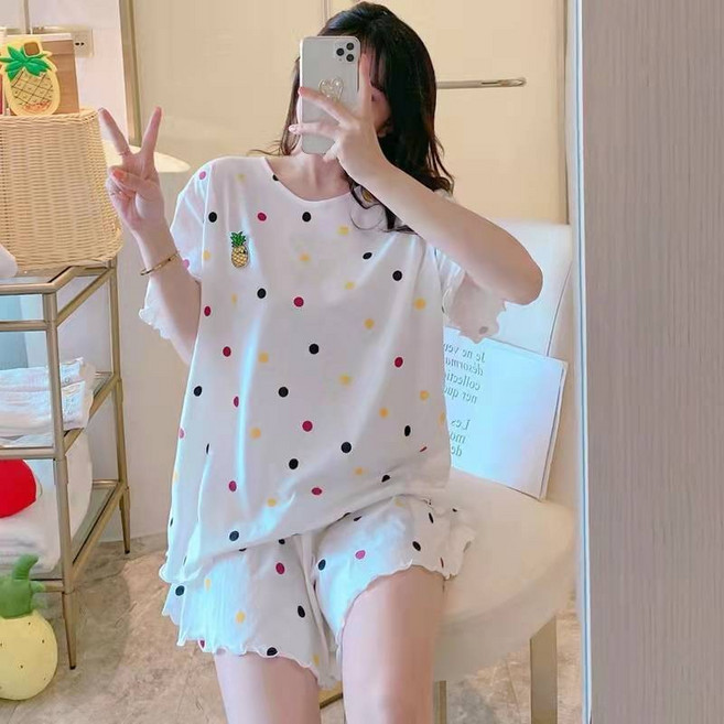 夏季新款短袖睡衣女寬鬆休閒居家服兩件套裝