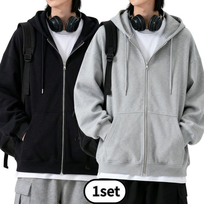 벨로고 남성 남자 후드집업 봄 가을 간절기 헤비 오버핏 2장 1세트