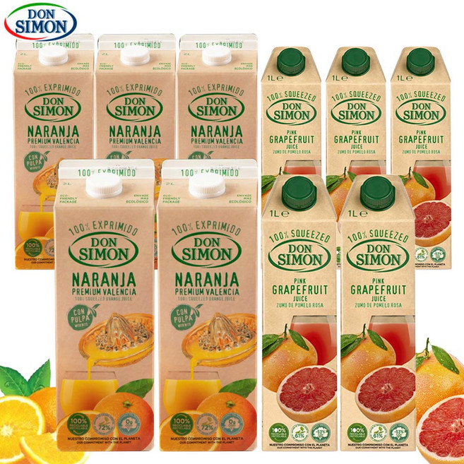 예이니식품 돈시몬 착즙주스 오렌지2L 5개+자몽1L 5개 (총10개) 음료수생과일어린이, 2L