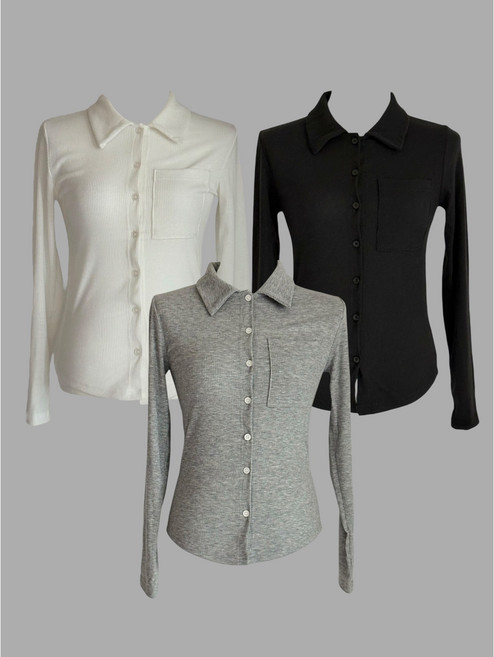 [국내제작/스판쫀쫀] 슬렌더 스판 골지 남방